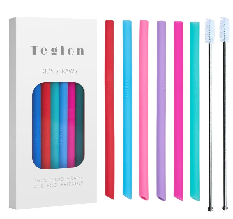 Tegion Thin Short Reusable Toddlers& Kids Silicone Straws for The First Years Take & Toss Spill Proof Straw Cup,10-14 oz Small Tumbler (Girls Color) - Image 1